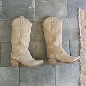 Jeffrey Campbell Stylet Suede Cowboy Boot - Sand